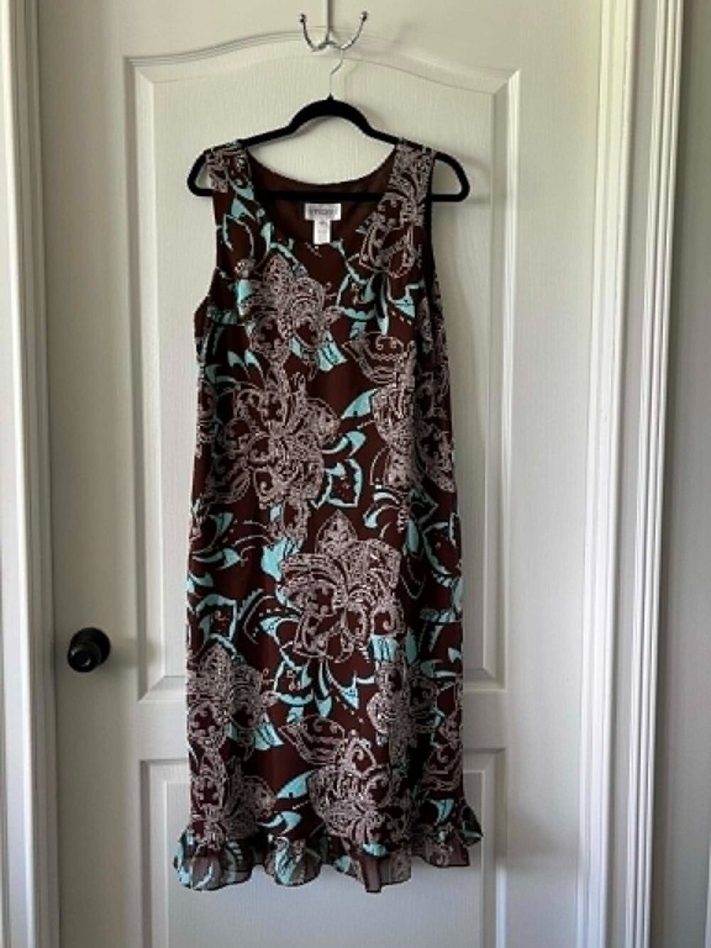 Studio1 Brown and Blue Floral Print Sleeveless Dress size 8